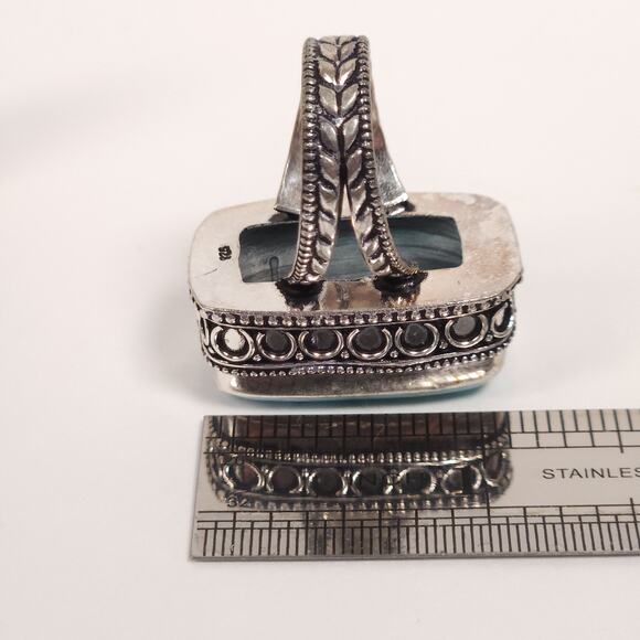 Elegant Silver,  Blue Larimar Stone Ring - Picture 2 of 7